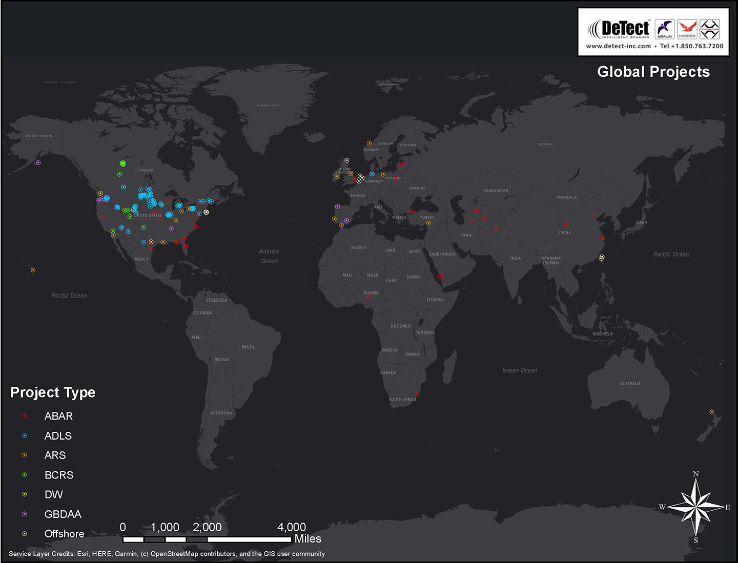 Map of Detect Inc Radar Systems Installed Worldwide